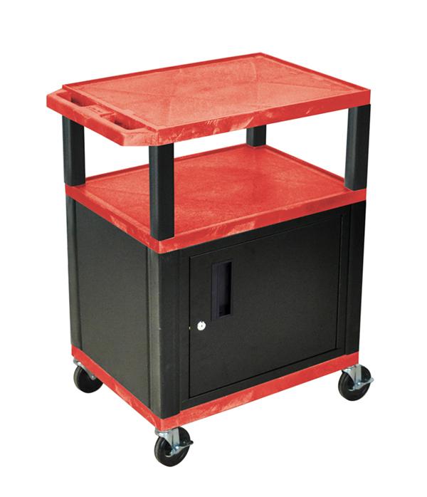 Luxor Tuffy Red 3 Shelf AV Cart W/ Nickel Legs Cabinet &