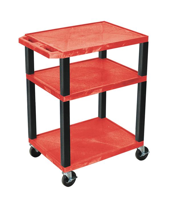Luxor Tuffy Red 3 Shelf AV Cart w/ Nickel Legs & Electric