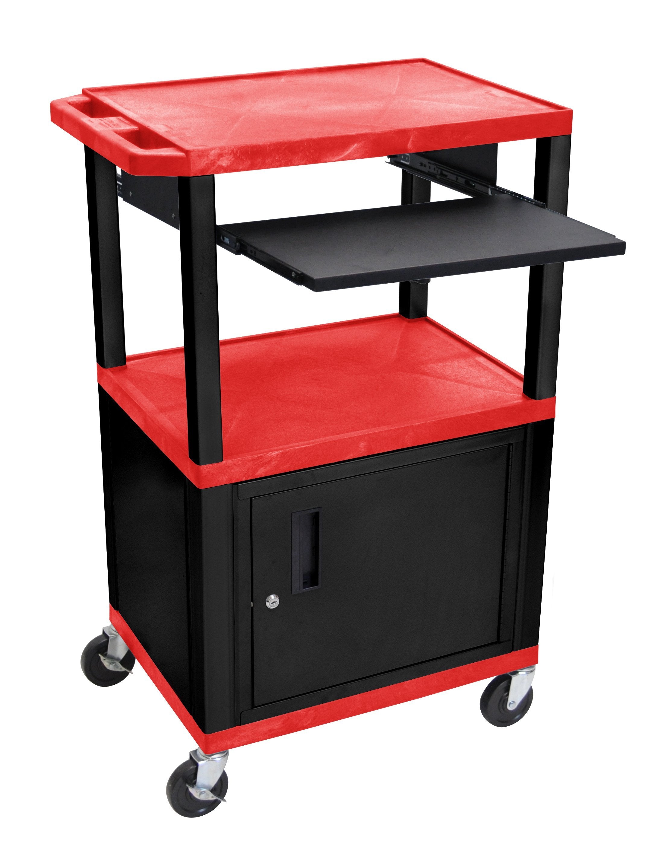 Luxor Tuffy Red 42’’ 3 Shelf Cart W/ Black Pullout