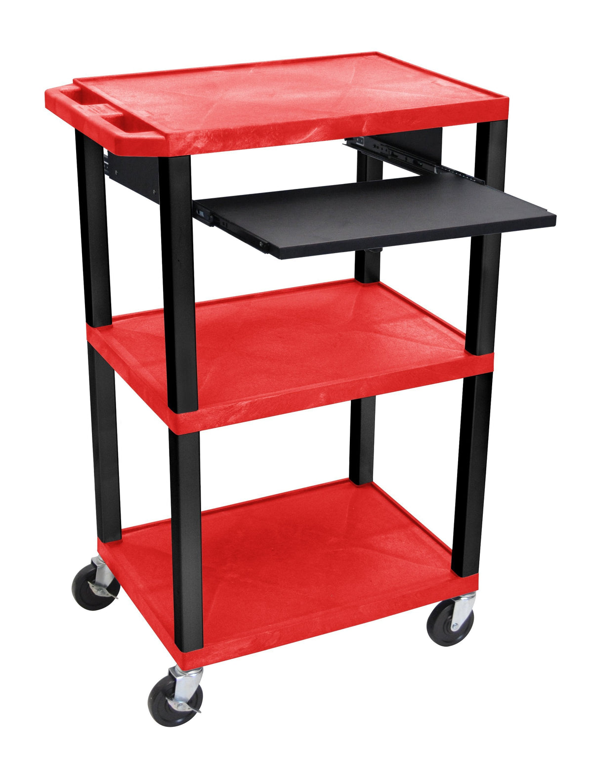 Luxor Tuffy Red 42’’ 3 Shelf Cart W/ Black Pullout Shelf
