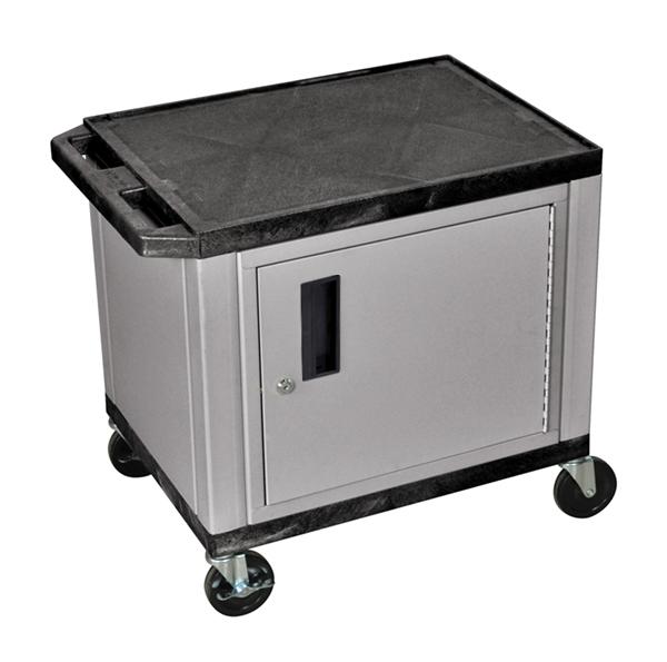 LuxorTuffy Black 2 Shelf AV Cart W/ Nickel Cabinet &