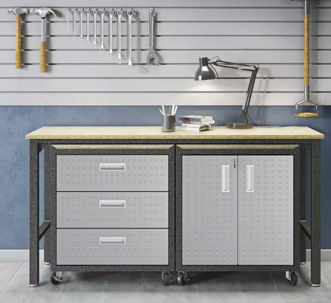Manhattan Comfort Fortress 3 Piece Set and Worktable 3.0