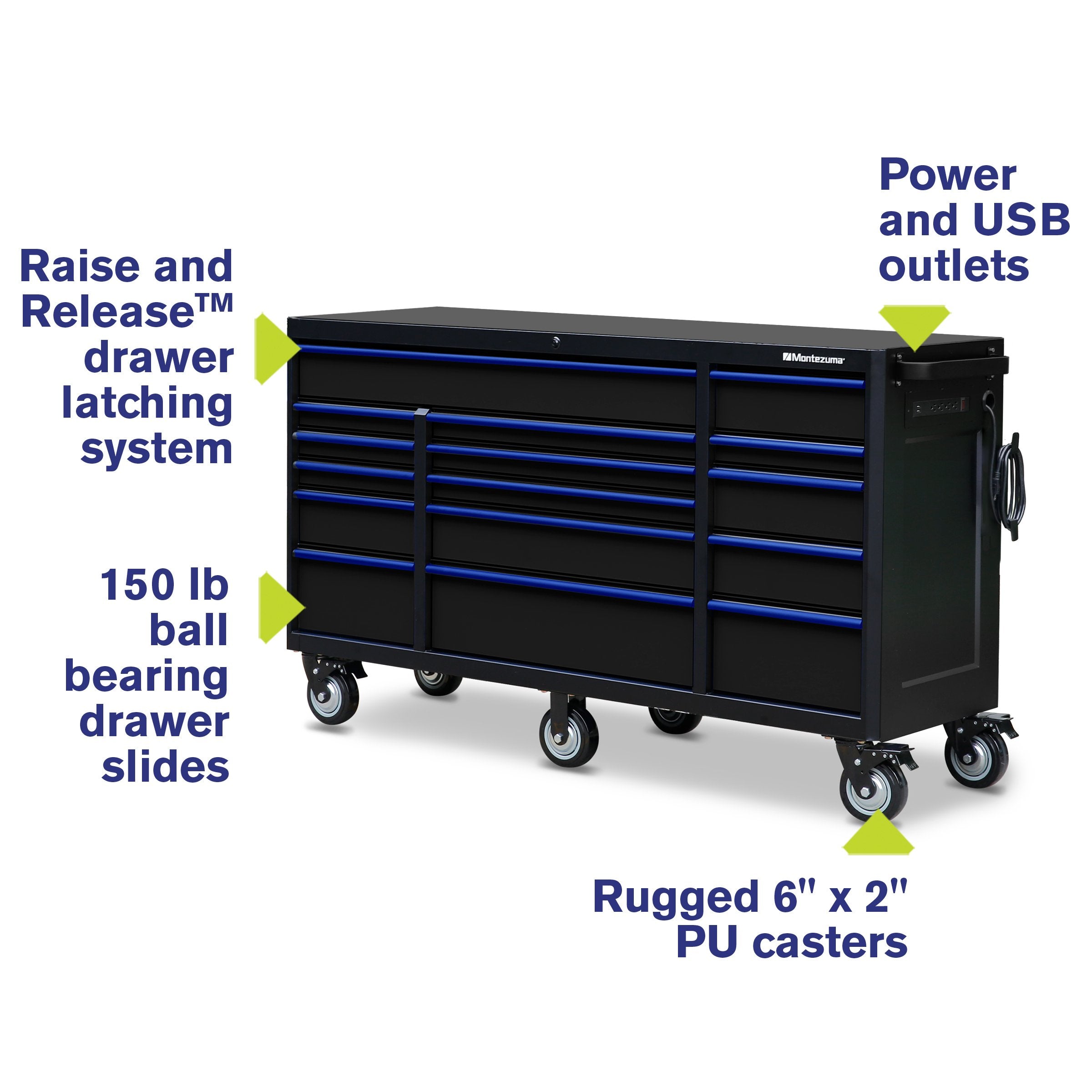 Montezuma 72 x 20 in. 16-Drawer Tool Cabinet - chest