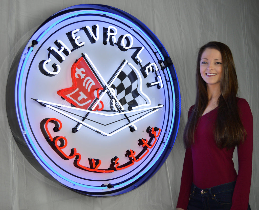Neonetics Corvette Flags 36 Inch Neon Sign In Metal