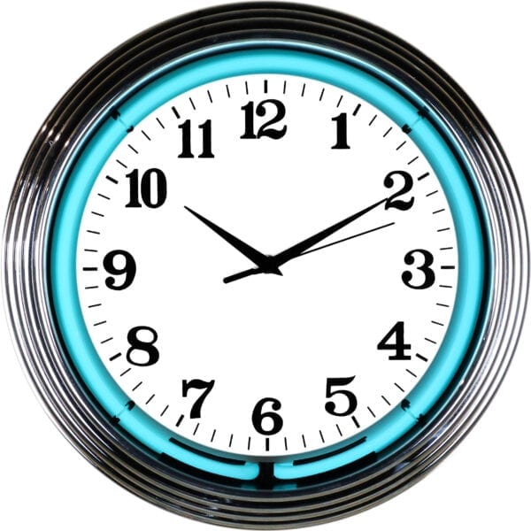 Neonetics Chrome Teal Water Blue Neon Clock - 8CHRTL