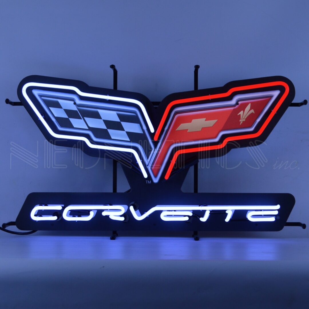 Neonetics Corvette C6 Flags Neon Sign With Backing - 5CRVC6