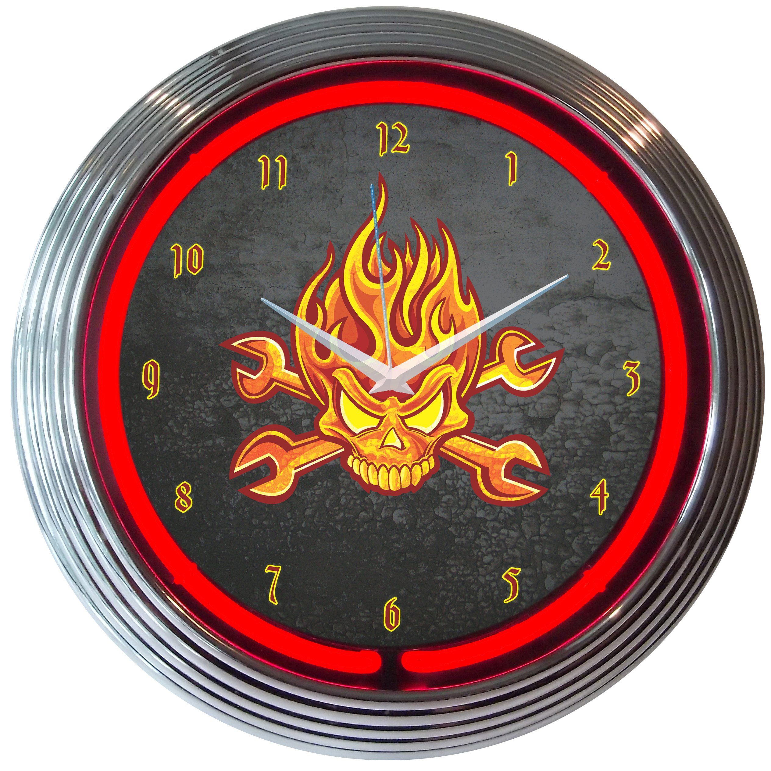 Neonetics MECHANIC FIRE SKULL AND WRENCHES NEON CLOCK