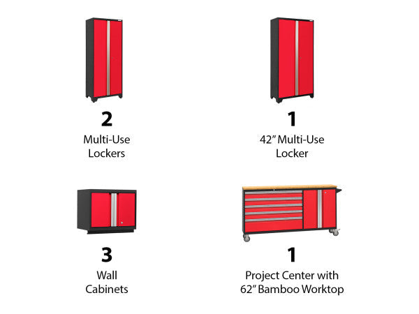 NewAge Bold 3.0 Red 7 PC Set w/Bamboo Worktop - Storage &