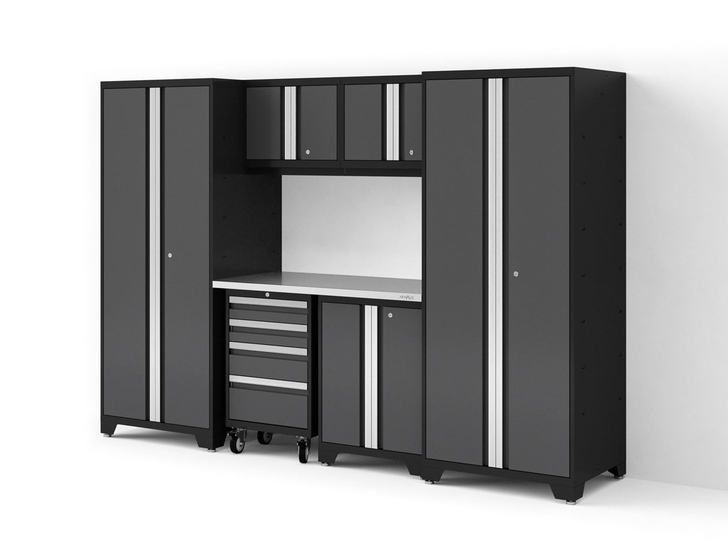 Bold XL 7-Piece Garage Cabinetry Set: Heavy-Duty 20-24 Gauge Steel, Fully Welded