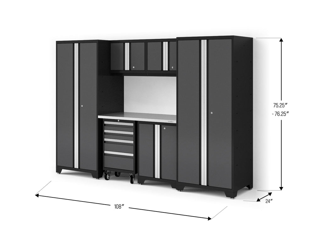 Bold XL 7-Piece Garage Cabinetry Set: Heavy-Duty 20-24 Gauge Steel, Fully Welded