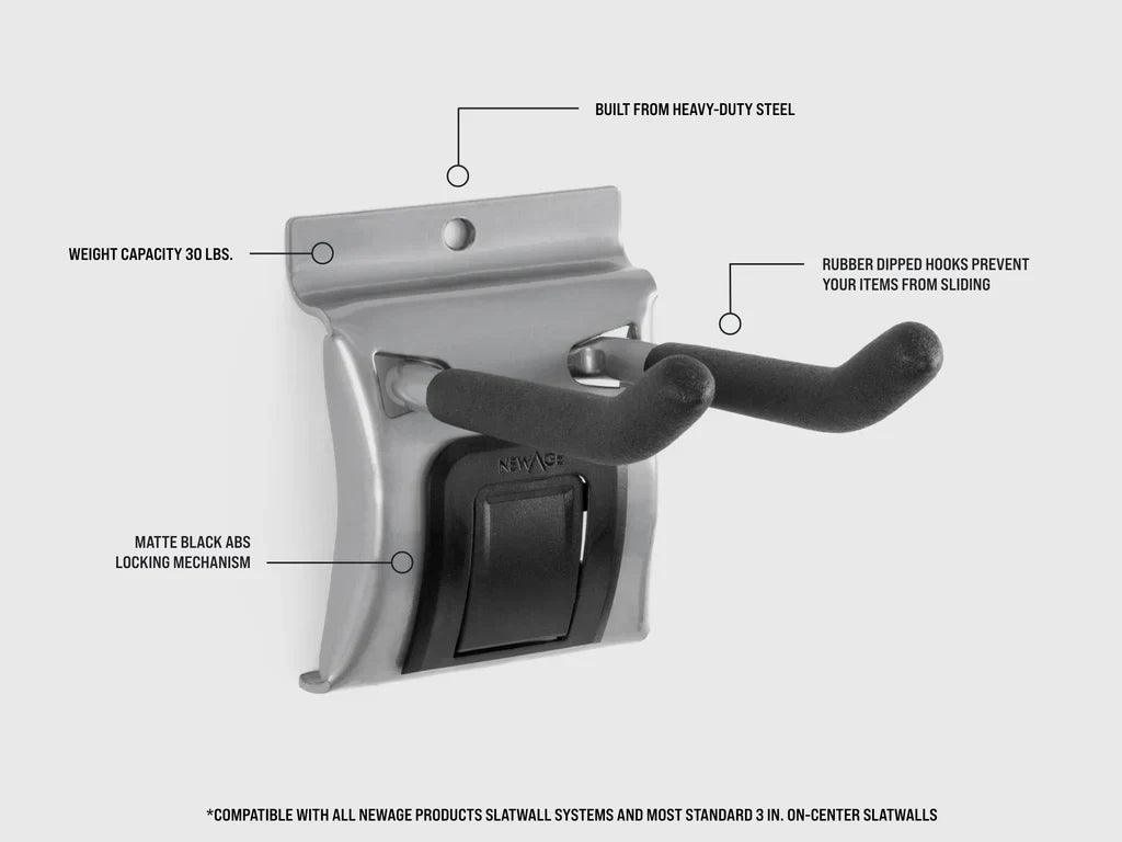 Newage Products Lockable Slatwall 4 in. Double Hooks (Pack