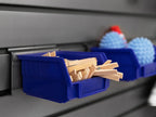 NewAge PVC Slatwall Blue Parts Bins with Parts Bins Support