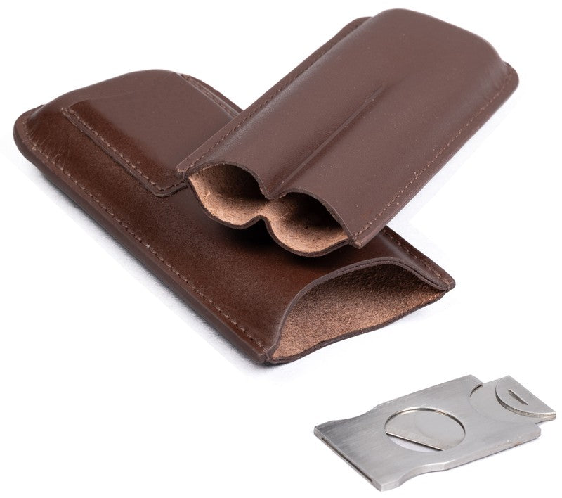 Prestige Import Group Leather Cigar Case w/ Cutter Brown