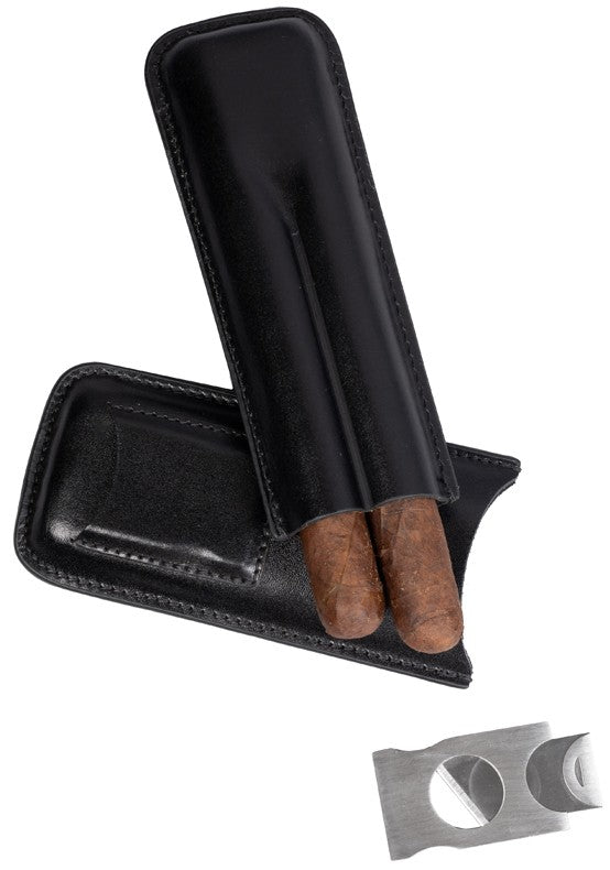 Prestige Import Group 2 Cigar Leather Case w/ Cutter