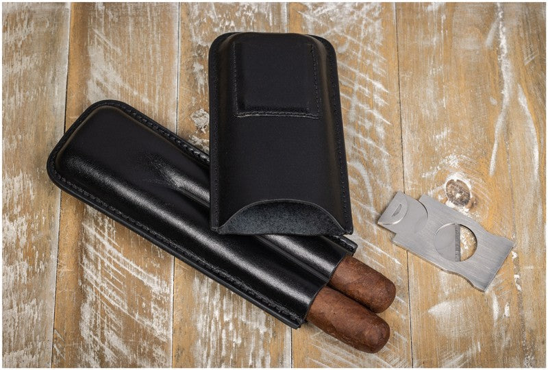 Prestige Import Group 2 Cigar Leather Case w/ Cutter