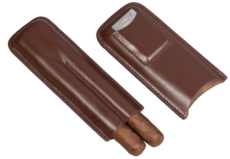 Prestige Import Group Leather Cigar Case w/ Cutter Brown