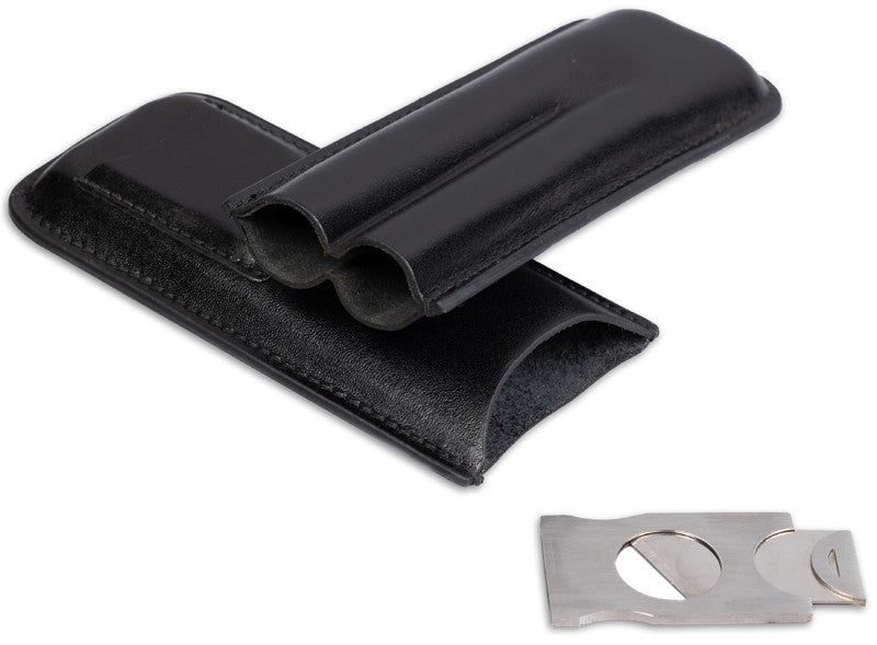 Prestige Import Group 2 Cigar Leather Case w/ Cutter