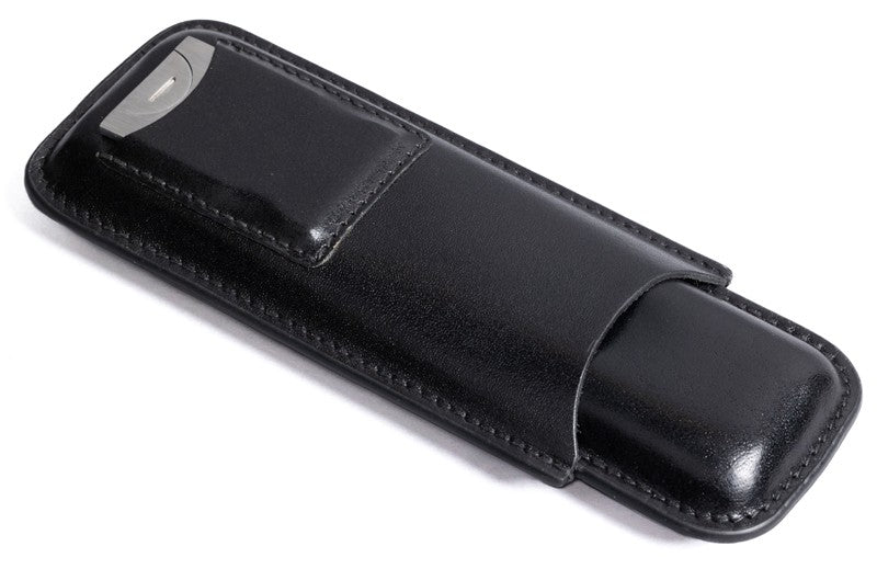 Prestige Import Group 2 Cigar Leather Case w/ Cutter - Black