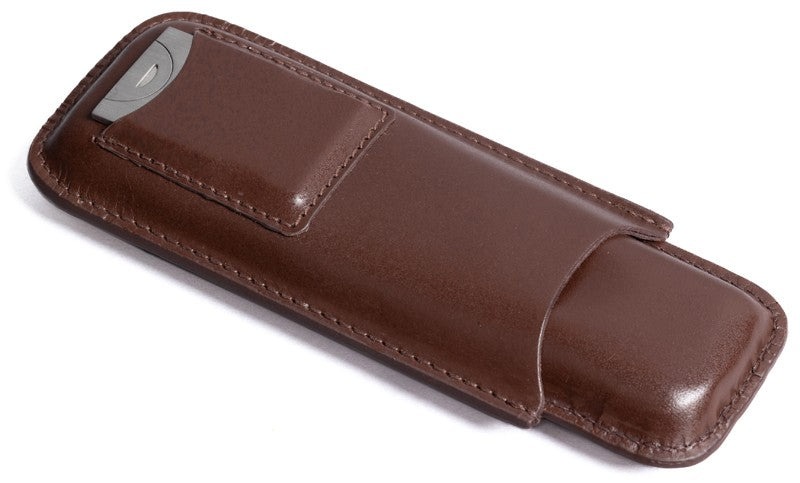Prestige Import Group Leather Cigar Case w/ Cutter Brown