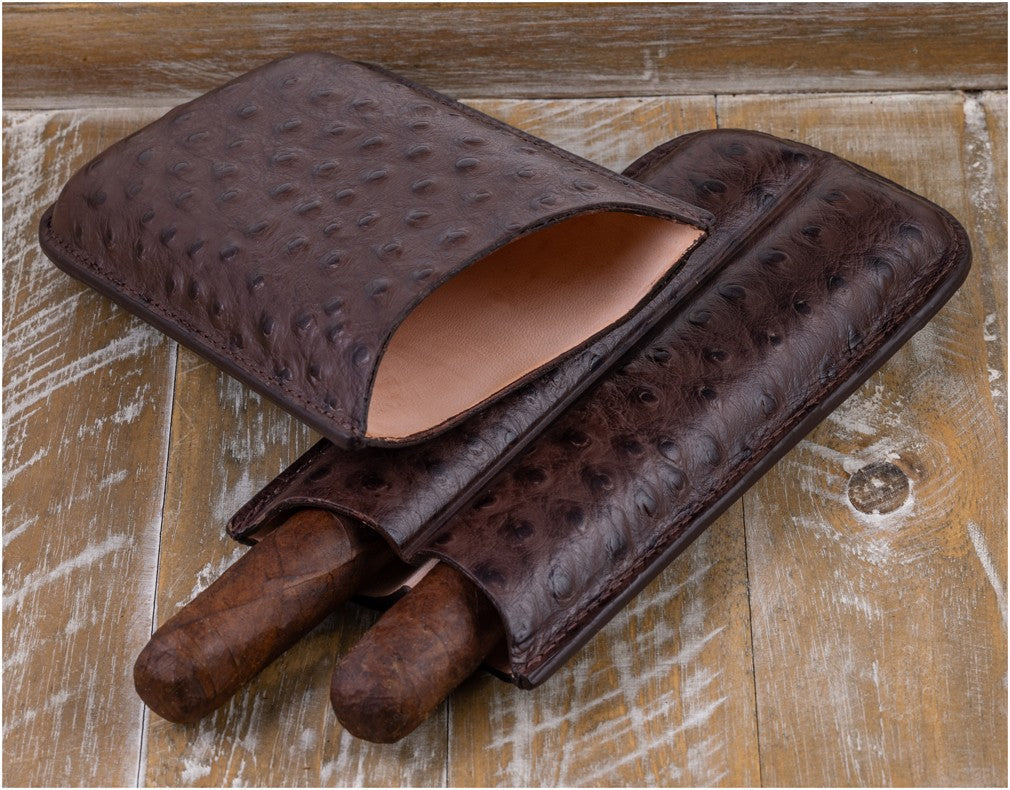 Prestige Import Group Ostrich Style Cigar Case Brown Bonded Leather