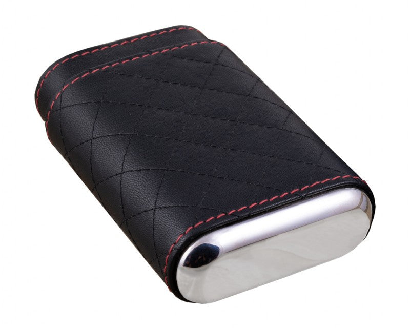 Prestige Import Group Diamond Stitch Leather 3-Cigar Travel Case Black