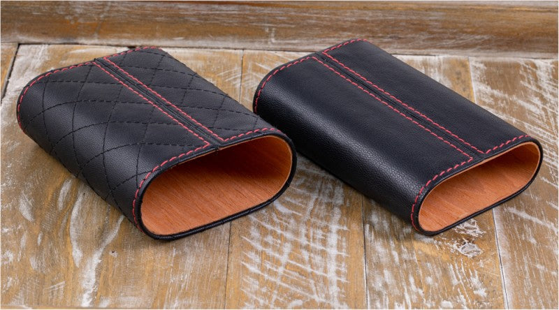 Prestige Import Group Diamond Stitch Leather 3-Cigar Travel Case Black