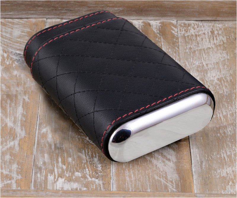 Prestige Import Group Diamond Stitch Leather 3-Cigar Travel Case Black