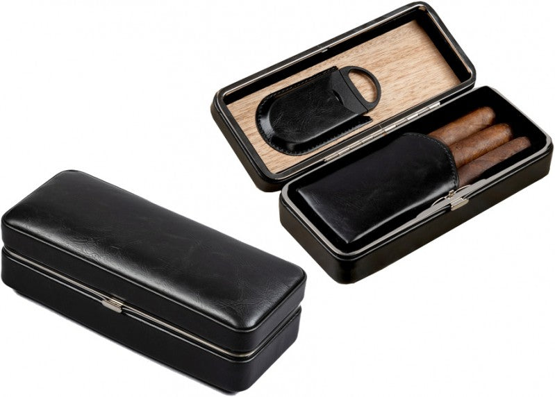 Prestige Import Group Black Leather Folding Cigar Case with Cutter