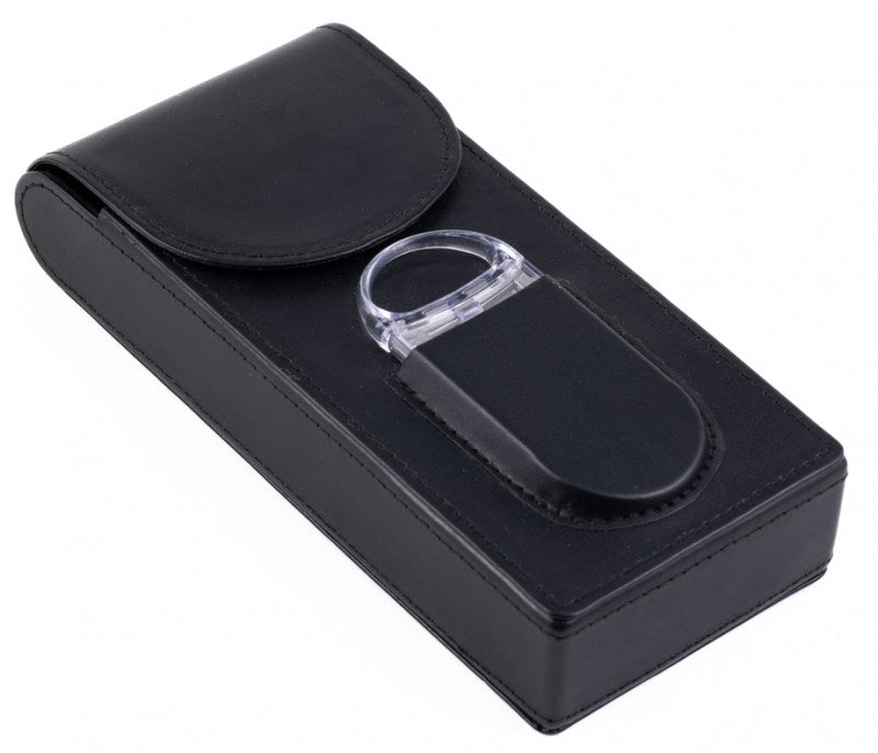 Prestige Import Group Black Leather 3-Cigar Magnetic Closure Case