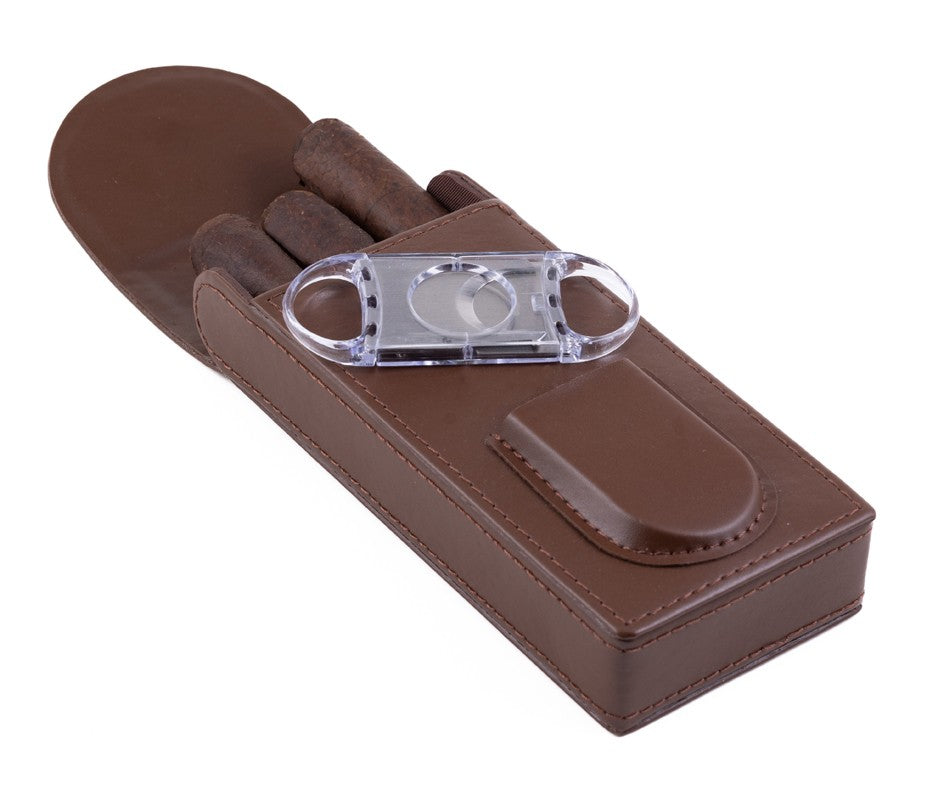 Prestige Import Group 3 Cigar Leather Case w/ Magnetic