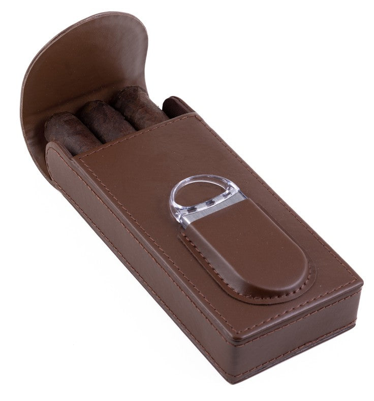 Prestige Import Group 3 Cigar Leather Case w/ Magnetic