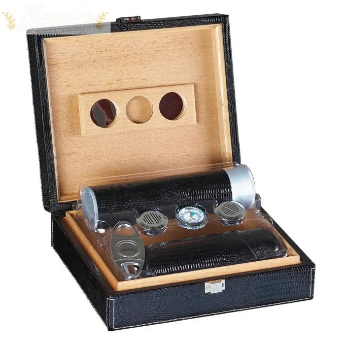 Alligator Leather Desktop Cigar Humidor Gift Set with Accessories