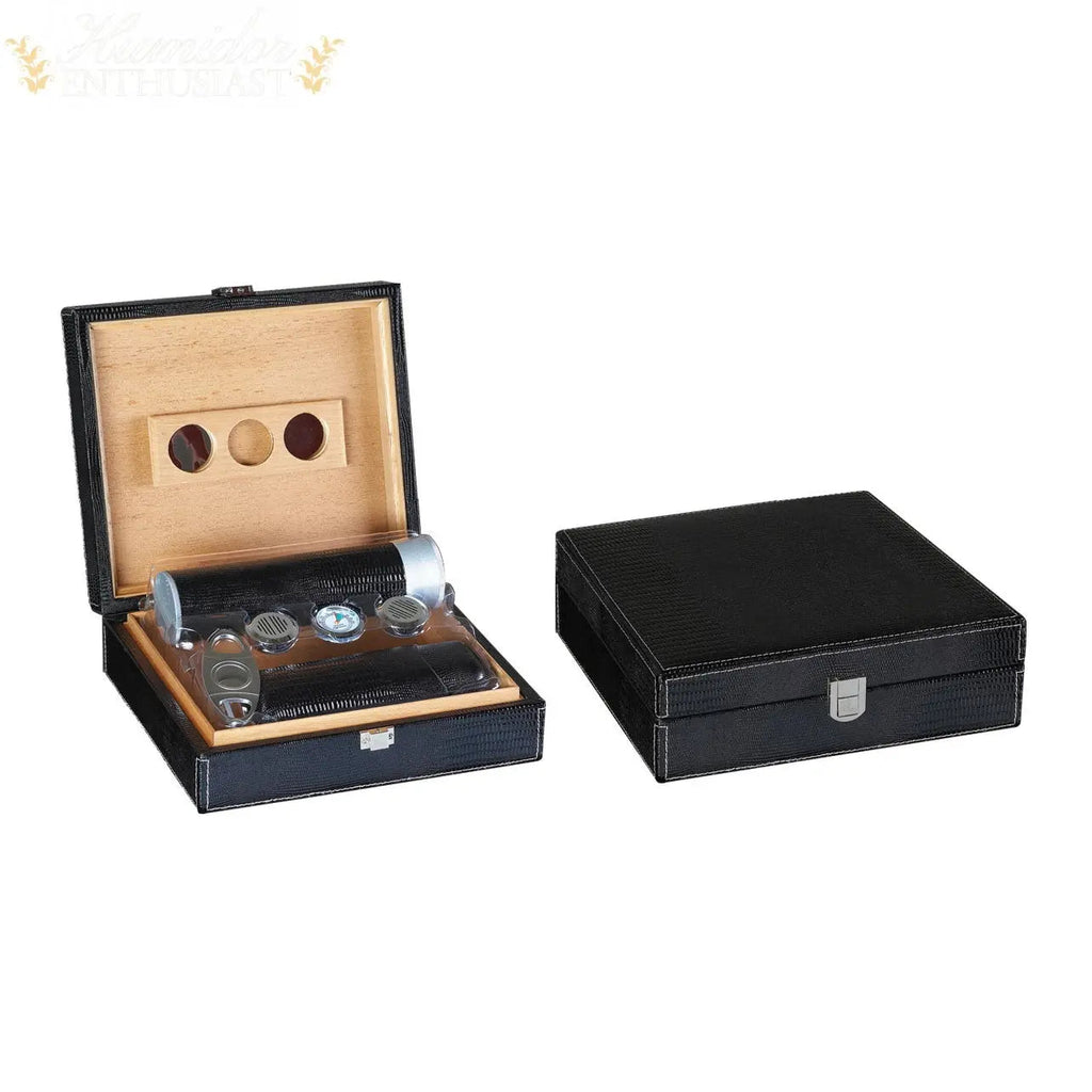Alligator Leather Desktop Cigar Humidor Gift Set with Accessories