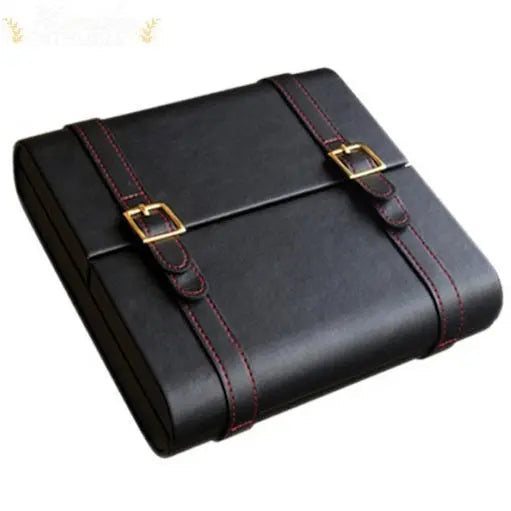 Augustus Black Leather Travel Humidor with Humidifier and Magnetic Closure