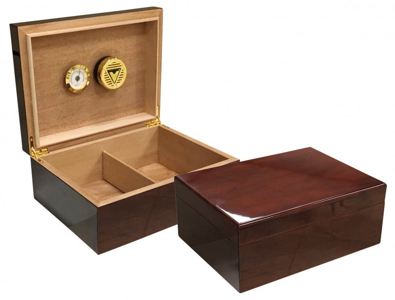 Bellevue 50-60 Count Mahogany Lacquer Desktop Cigar Humidor With Hygrometer