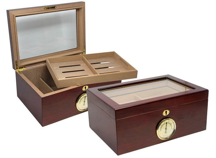 Berkeley 100-Cigar Cherry Finish Glass Top Desktop Humidor with Hygrometer