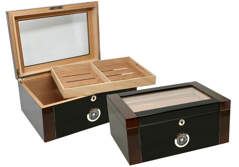 Berkeley II 100-Cigar Two-Tone Glass-Top Desktop Humidor with Hygrometer
