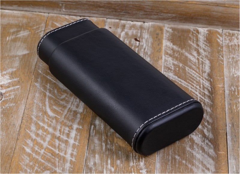Prestige Import Group Black Leather 3-Cigar Travel Case Spanish Cedar