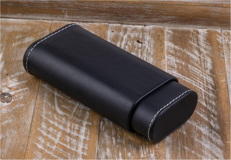 Prestige Import Group Black Leather 3-Cigar Travel Case Spanish Cedar