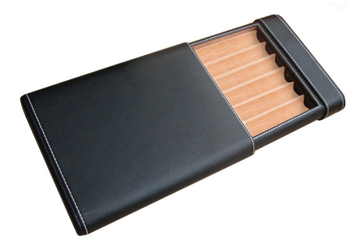 Prestige Import Group Black PVC Leather 6-Cigar Travel Humidor