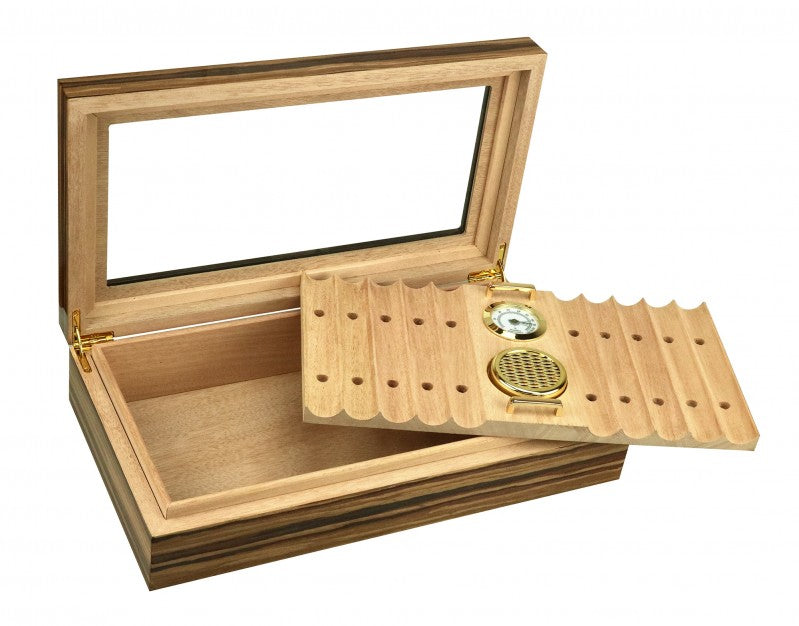 Braydon African Obeche Lacquer Spanish Cedar Desktop Humidor with Glass