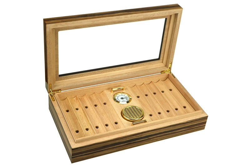 Braydon African Obeche Lacquer Spanish Cedar Desktop Humidor with Glass