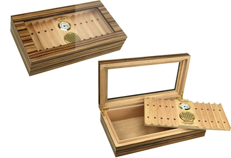 Braydon African Obeche Lacquer Spanish Cedar Desktop Humidor with Glass