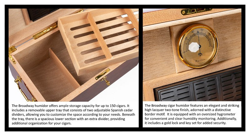 Broadway 150-Count High-Gloss Lacquer Arch-Top Spanish Cedar Humidor