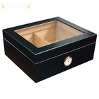 Chalet Glass-Top Desktop Cigar Humidor with Humidifier Hygrometer