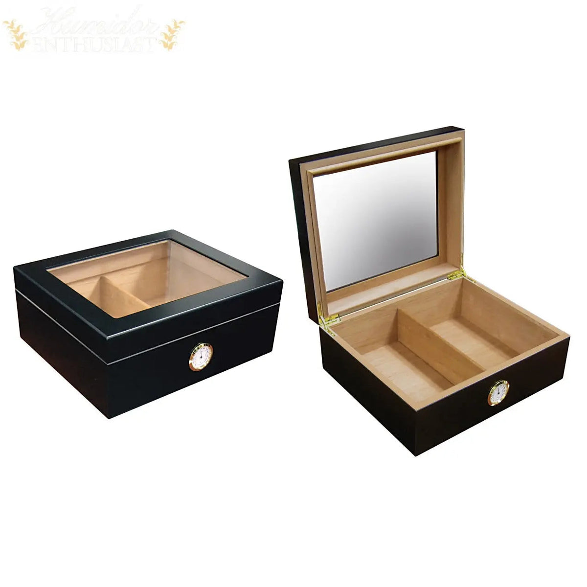 Chalet Glass-Top Desktop Cigar Humidor with Humidifier Hygrometer