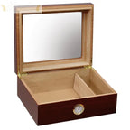Chalet Glass-Top Desktop Cigar Humidor with Humidifier Hygrometer