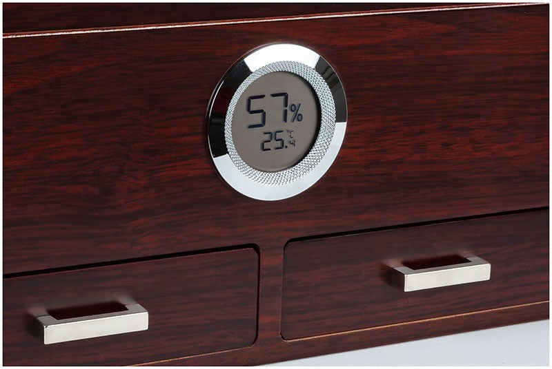 Cherry Glass-Top Desktop Humidor with Storage Drawers and Hygrometer