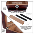 Cherry Glass-Top Desktop Humidor with Storage Drawers and Hygrometer
