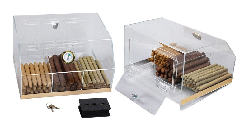 Prestige Import Group Clear Acrylic 75-Cigar Countertop Humidor with Hygrometer